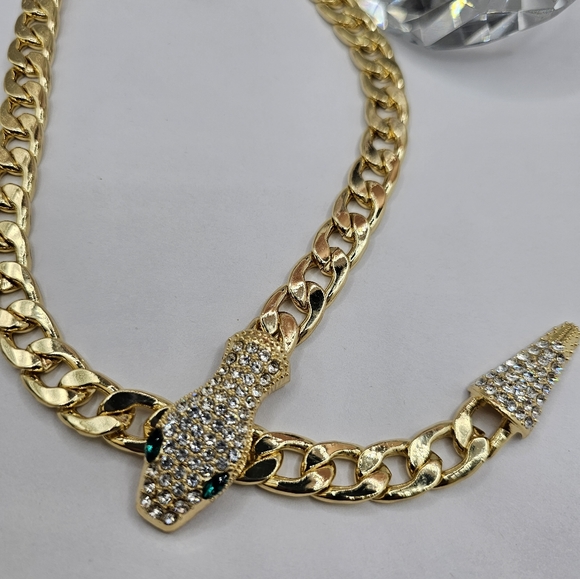 Stainless steel Cuban link snake style with stones - Picture 3 of 7